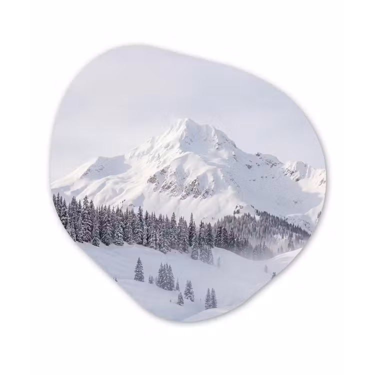 Berg - Sneeuw - Winter - Natuur - Wit Wandcirkel Organisch Aluminium middel -3d