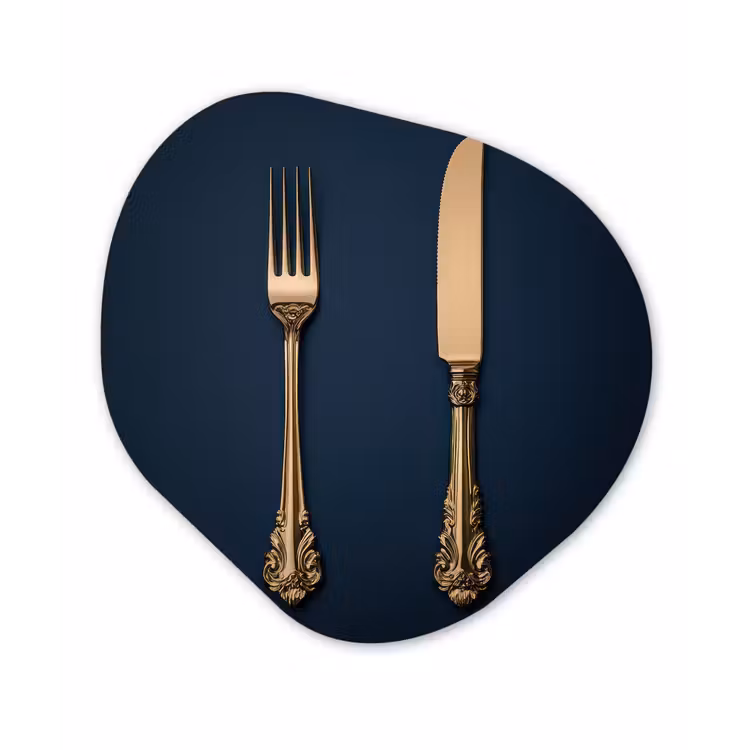 Bestek - Donkerblauw - Goud Wandcirkel Organisch Aluminium middel -3d