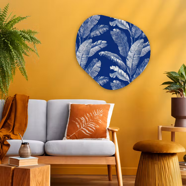 Blad - Palm - Blauw Wandcirkel Organisch Aluminium middel 851 -sfeer4