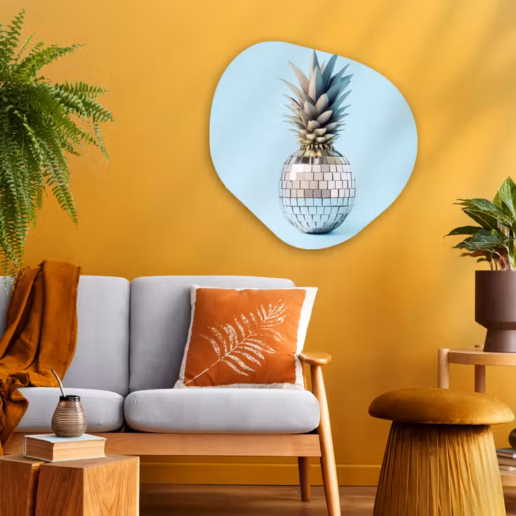 Blauw - Ananas - Disco - Discobal Wandcirkel Organisch Aluminium middel -sfeer4