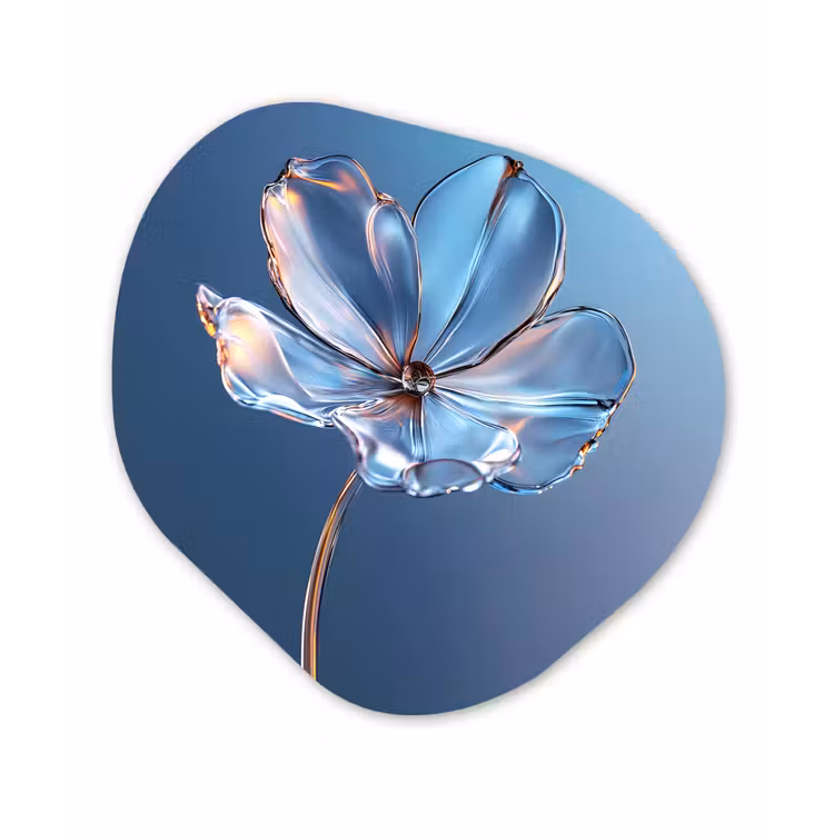 Blauw - Bloem - Glazen - Sierlijk Wandcirkel Organisch Aluminium middel -3d
