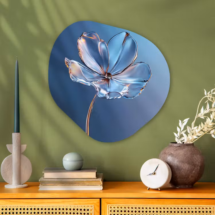 Blauw - Bloem - Glazen - Sierlijk Wandcirkel Organisch Aluminium middel -sfeer2