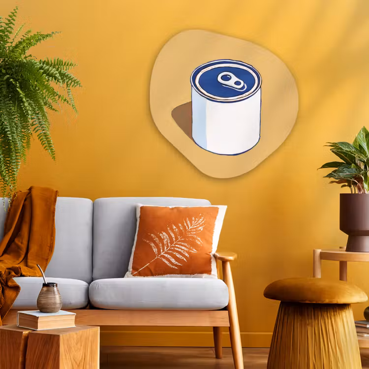 Blikje - Minimalistisch - Blauw - Illustratie Wandcirkel Organisch Aluminium middel -sfeer4