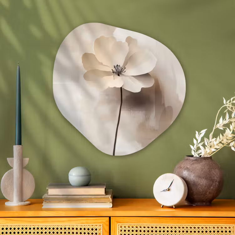 Bloem - Beige - Verf - Schaduw Wandcirkel Organisch Aluminium middel -sfeer2