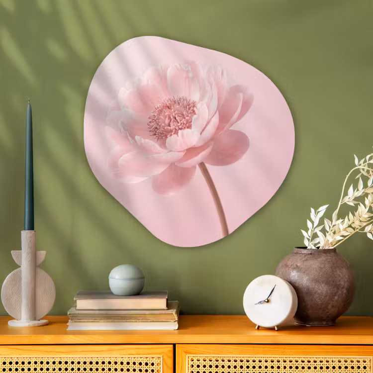 Bloem - Pioenroos - Roze Wandcirkel Organisch Aluminium middel -sfeer2