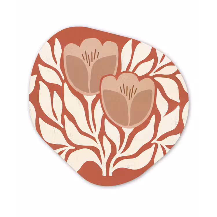 Bloemen - Abstract - Modern - Beige - Natuur Wandcirkel Organisch Aluminium middel -3d