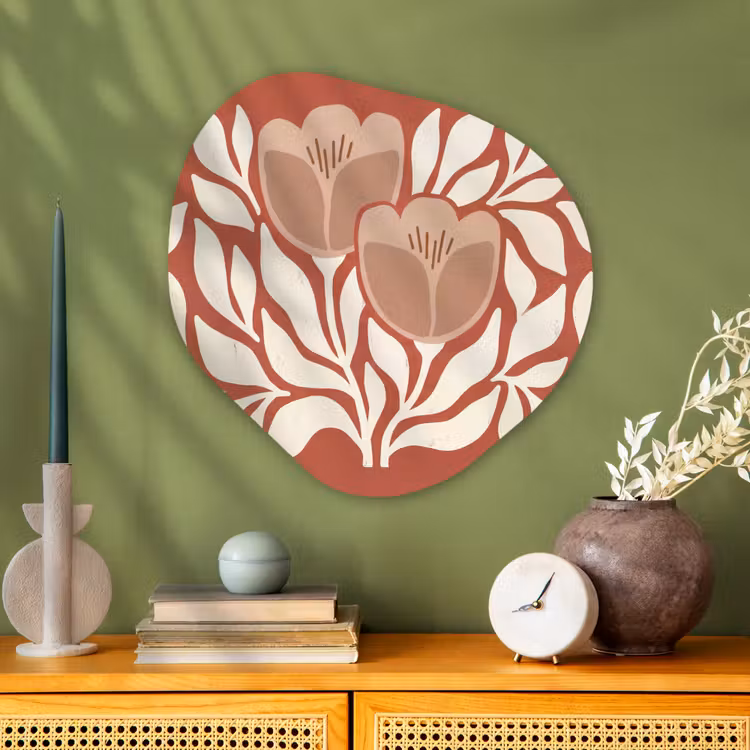 Bloemen - Abstract - Modern - Beige - Natuur Wandcirkel Organisch Aluminium middel -sfeer2