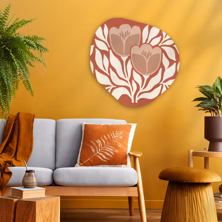 Bloemen - Abstract - Modern - Beige - Natuur Wandcirkel Organisch Aluminium middel -sfeer4