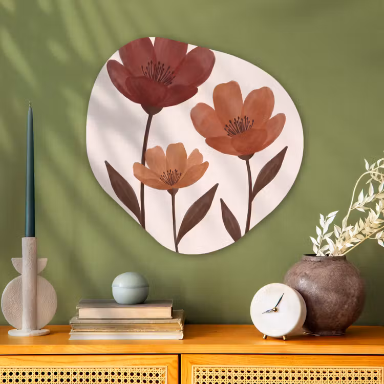 Bloemen - Abstract - Modern - Bruin - Decoratief Wandcirkel Organisch Aluminium middel -sfeer2