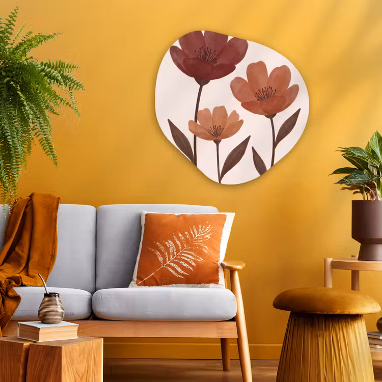 Bloemen - Abstract - Modern - Bruin - Decoratief Wandcirkel Organisch Aluminium middel -sfeer4