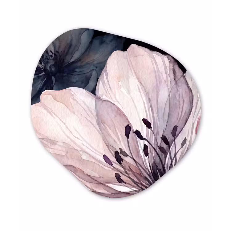 Bloemen - Aquarel - Modern - Roze - Donker Wandcirkel Organisch Aluminium middel -3d