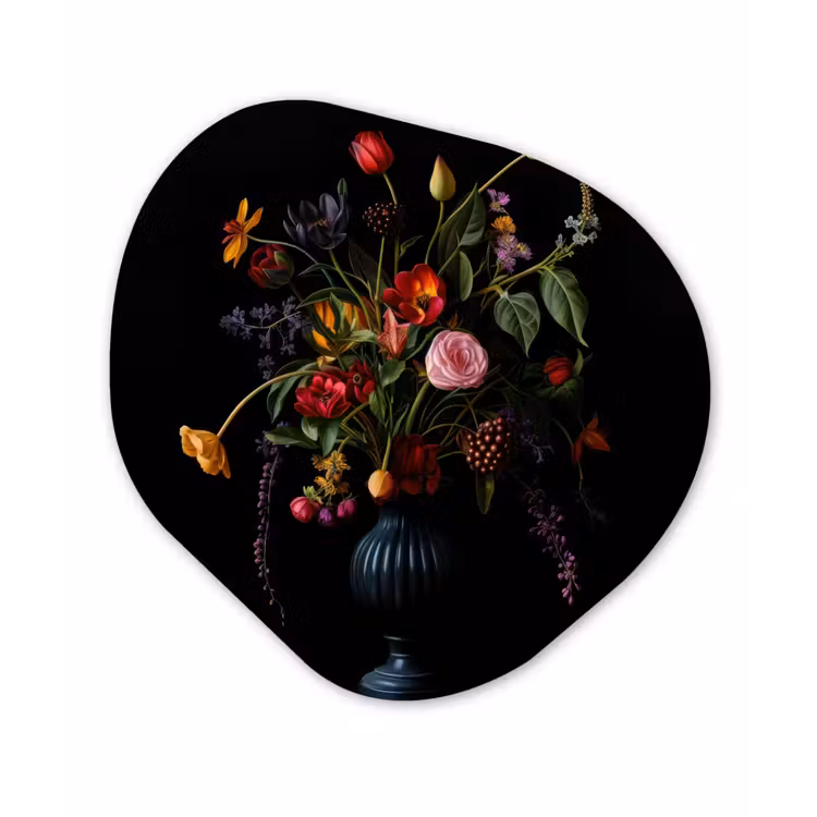 Bloemen - Bessen - Klassiek Wandcirkel Organisch Aluminium middel -3d