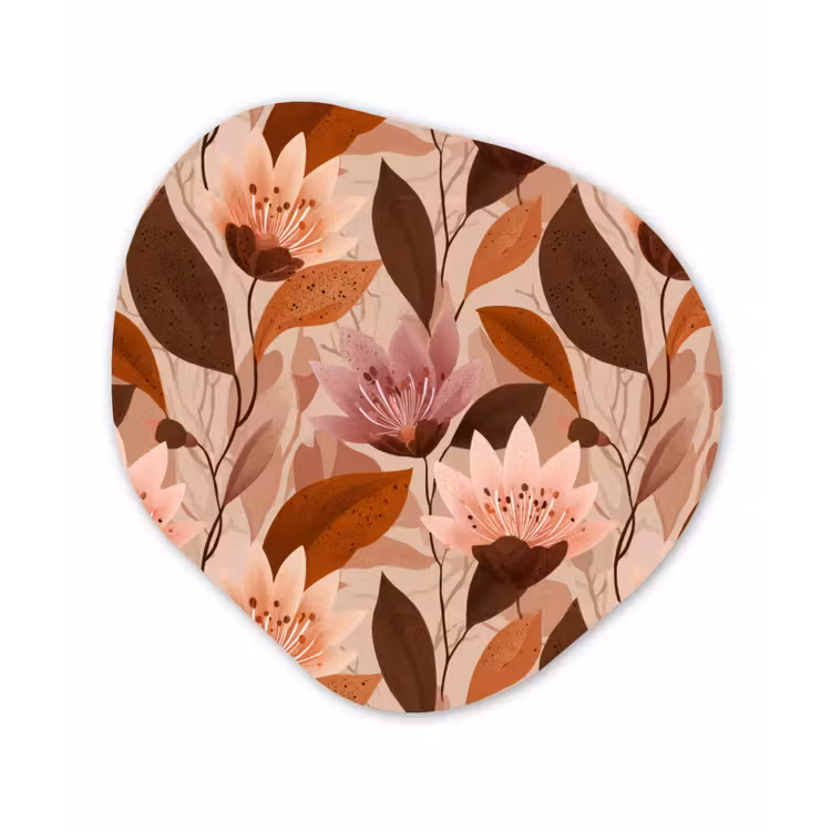Bloemen - Bladeren - Bruin Wandcirkel Organisch Aluminium middel 851 -3d