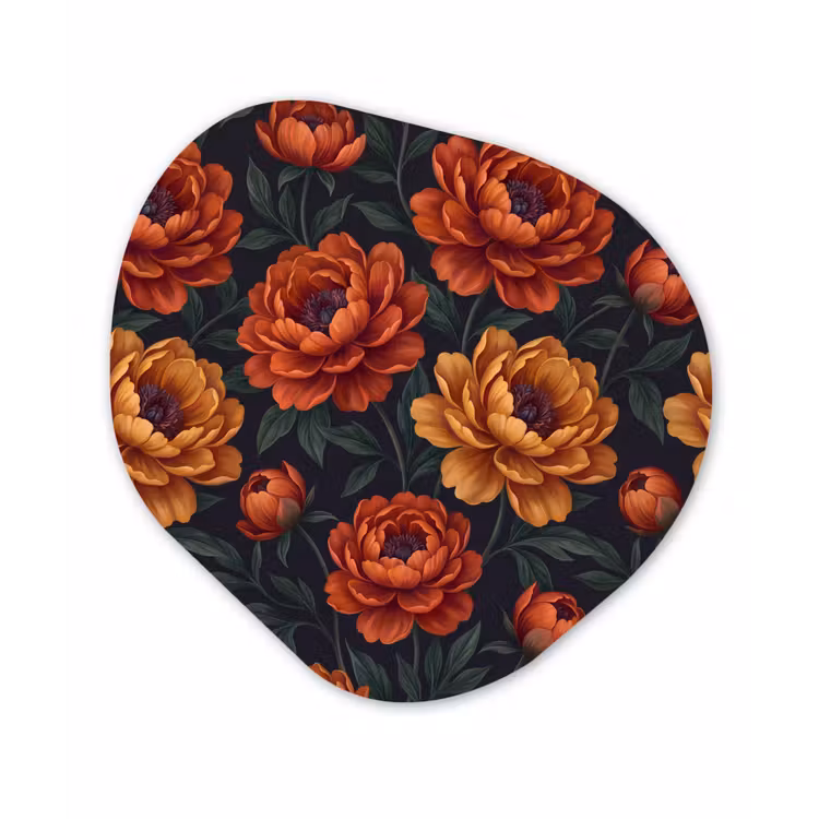 Bloemen - Bladeren - Natuur - Modern - Oranje Wandcirkel Organisch Aluminium middel -3d
