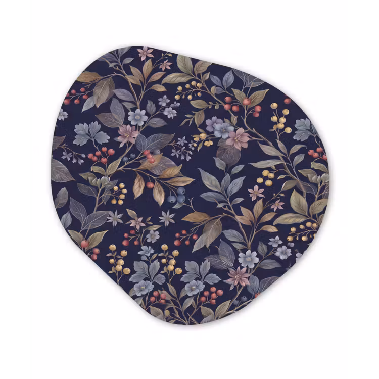 Bloemen - Bladeren - Patroon - Botanisch - Donkerblauw Wandcirkel Organisch Aluminium middel -3d