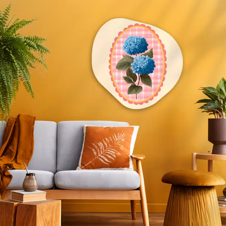 Bloemen - Blauw - Lijst - Bladeren Wandcirkel Organisch Aluminium middel -sfeer4