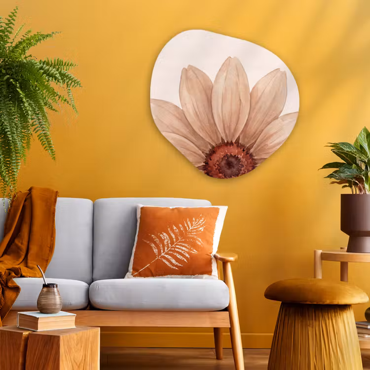 Bloemen - Bloemblad - Natuur - Aquarel - Beige Wandcirkel Organisch Aluminium middel -sfeer4