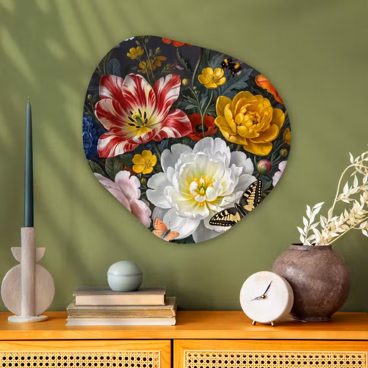 Bloemen - Boeket - Klassiek - Kleurrijk - Natuur Wandcirkel Organisch Aluminium middel -sfeer2