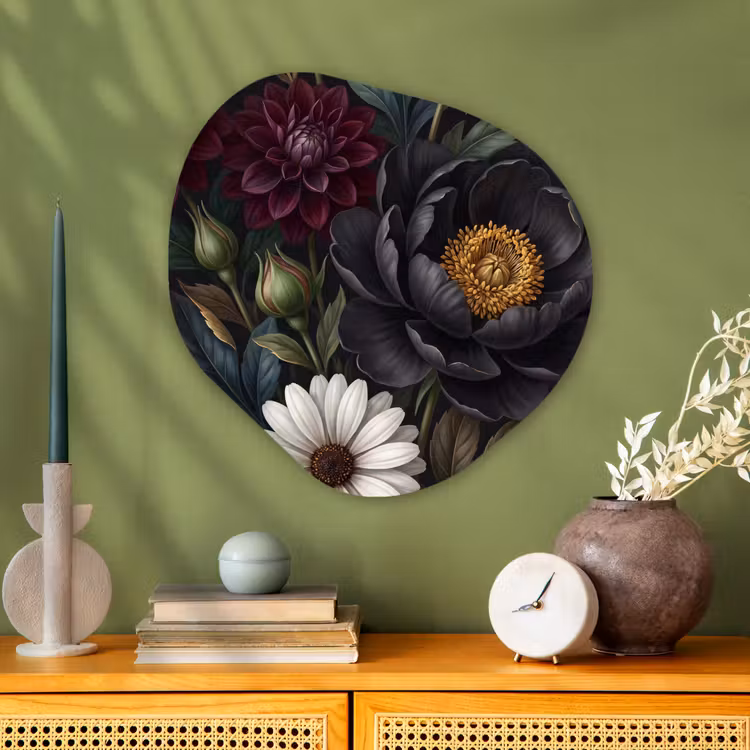 Bloemen - Boeket - Natuur - Klassiek - Weelderig Wandcirkel Organisch Aluminium middel -sfeer2