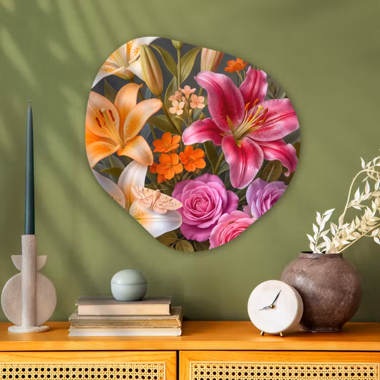 Bloemen - Boeket - Natuur - Kleurrijk - Modern Wandcirkel Organisch Aluminium middel -sfeer2