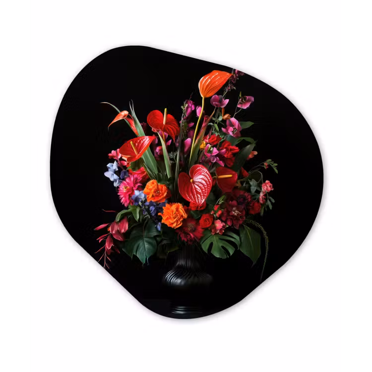 Bloemen - Boeket - Sierlijk Wandcirkel Organisch Aluminium middel -3d