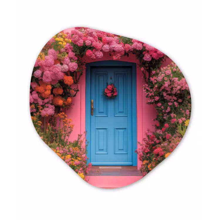 Bloemen - Deur - Roze Wandcirkel Organisch Aluminium middel -3d