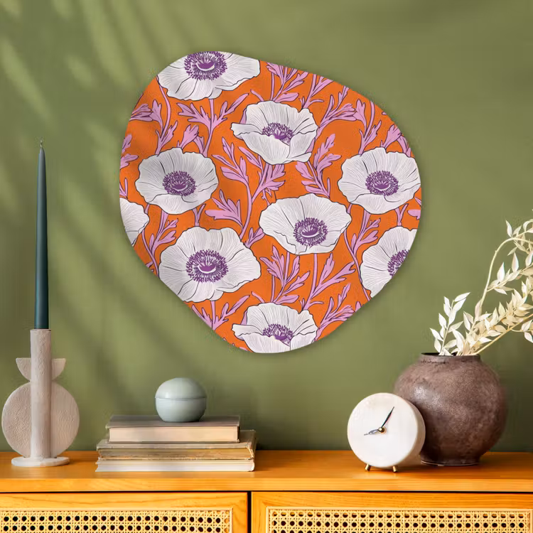 Bloemen - Grafisch - Oranje Wandcirkel Organisch Aluminium middel 851 -sfeer2