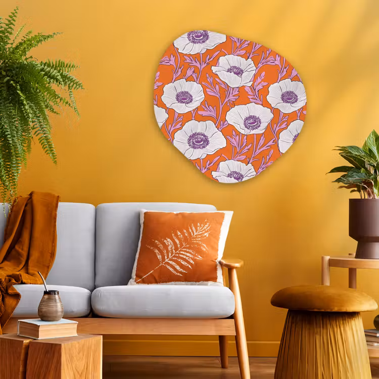 Bloemen - Grafisch - Oranje Wandcirkel Organisch Aluminium middel 851 -sfeer4