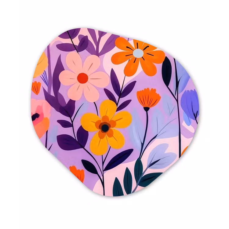 Bloemen - Kleurrijk - Bladeren Wandcirkel Organisch Aluminium middel -3d