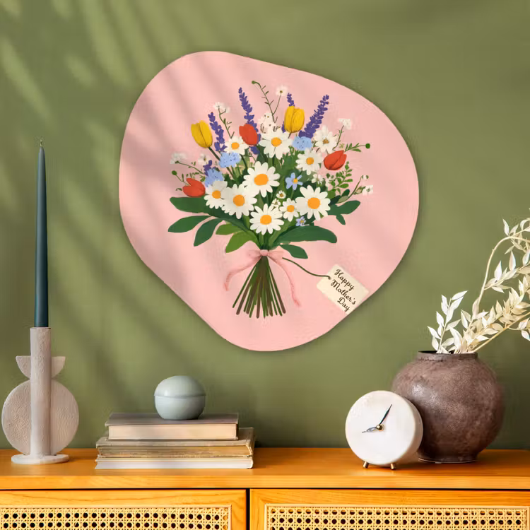 Bloemen - Lint - Kaartje Wandcirkel Organisch Aluminium middel -sfeer2