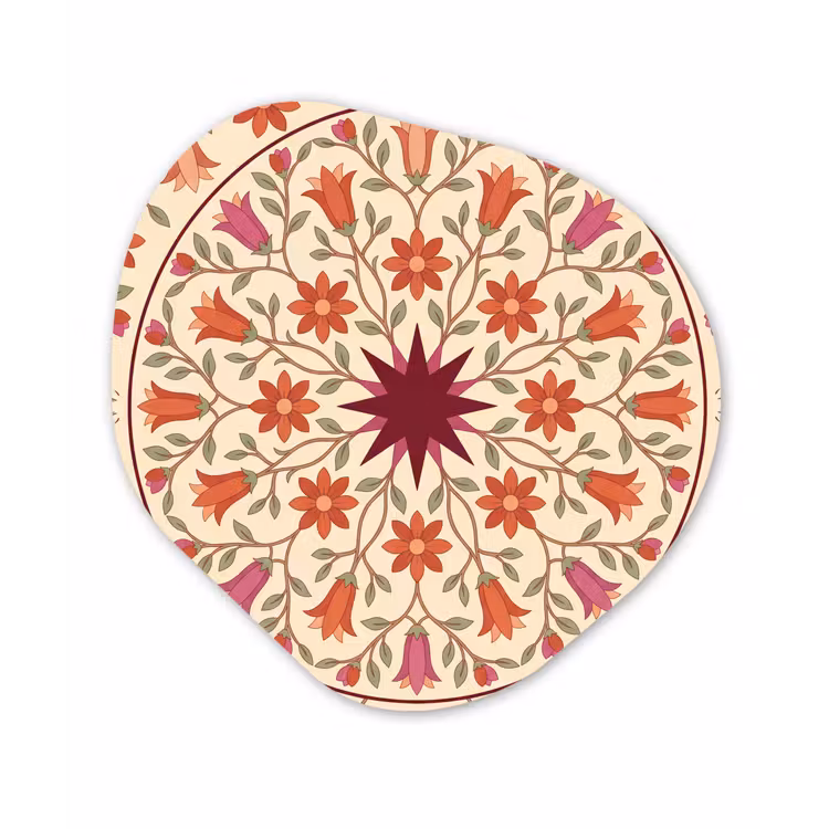 Bloemen - Mandala - Decoratief - Rood Wandcirkel Organisch Aluminium middel -3d