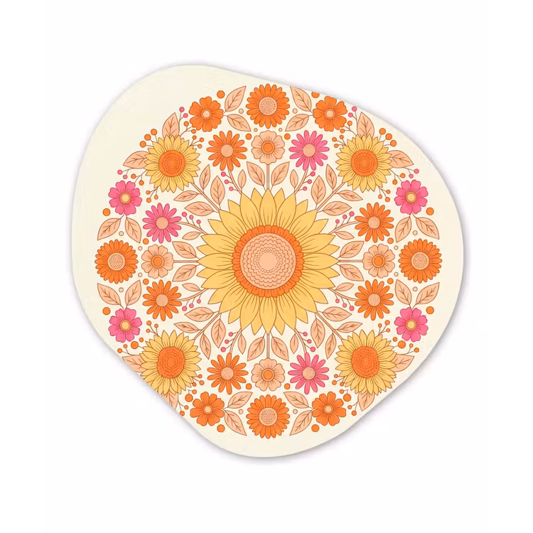 Bloemen - Mandala - Patroon - Kleurrijk Wandcirkel Organisch Aluminium middel -3d