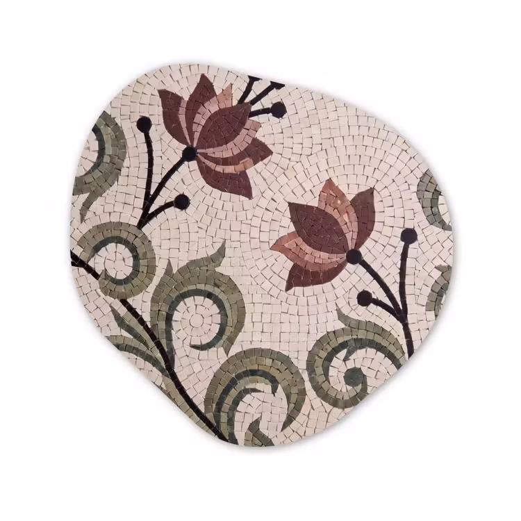 Bloemen - Mozaïek - Patroon - Abstract - Groen Wandcirkel Organisch Aluminium middel -3d