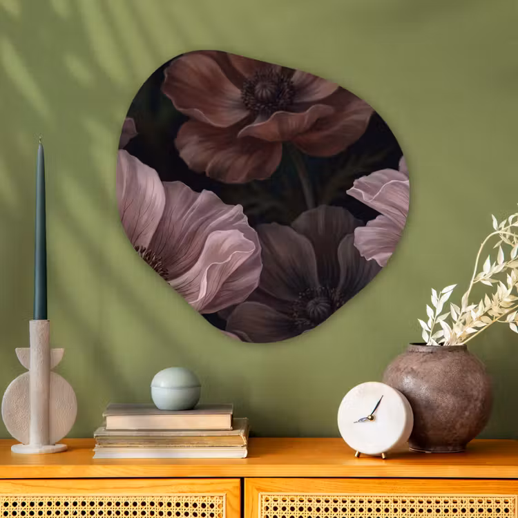 Bloemen - Natuur - Roze - Donker - Modern Wandcirkel Organisch Aluminium middel -sfeer2