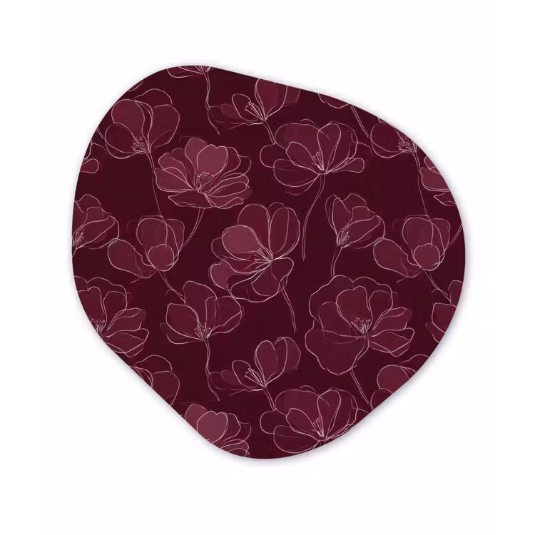 Bloemen - Patroon - Bordeauxrood Wandcirkel Organisch Aluminium middel 851 -3d
