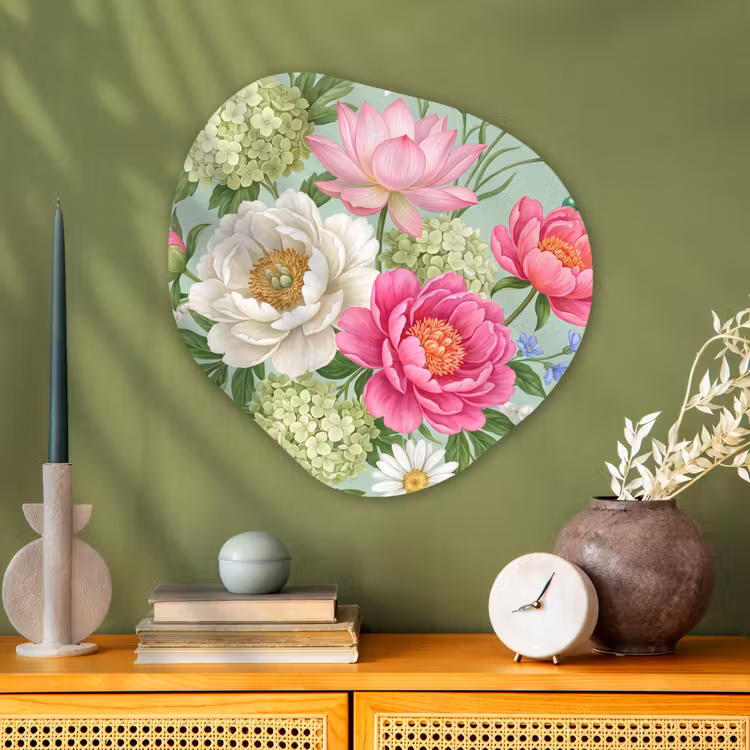 Bloemen - Patroon - Botanisch - Groen Wandcirkel Organisch Aluminium middel -sfeer2