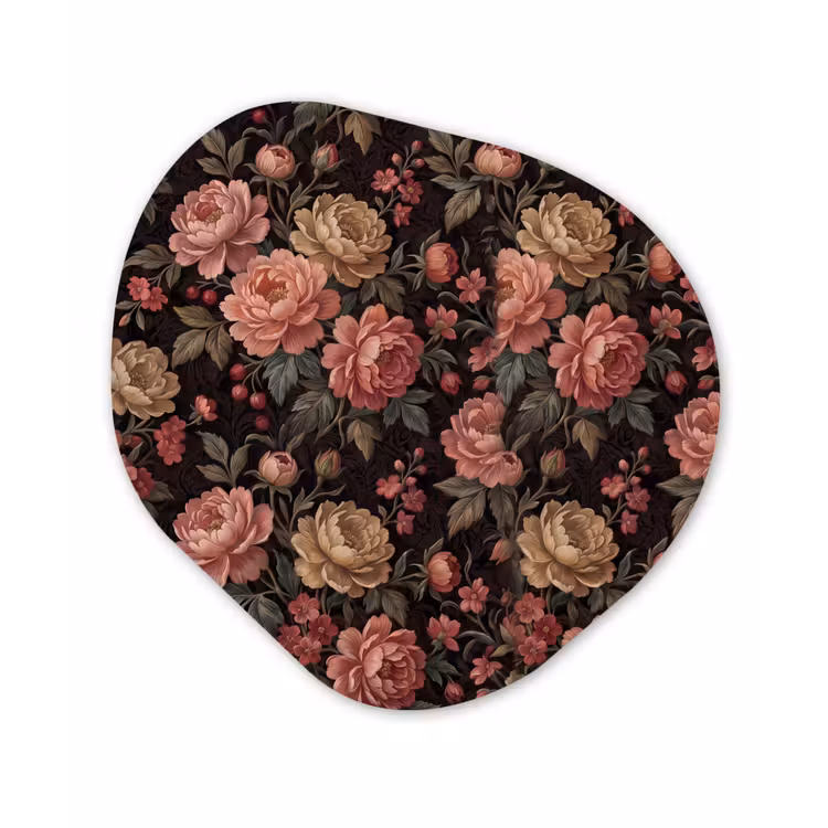 Bloemen - Patroon - Natuur - Vintage - Roze Wandcirkel Organisch Aluminium middel -3d