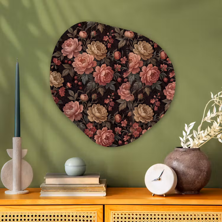Bloemen - Patroon - Natuur - Vintage - Roze Wandcirkel Organisch Aluminium middel -sfeer2
