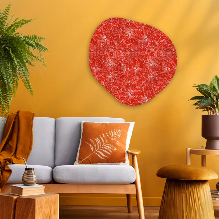 Bloemen - Patroon - Rood Wandcirkel Organisch Aluminium middel 851 -sfeer4
