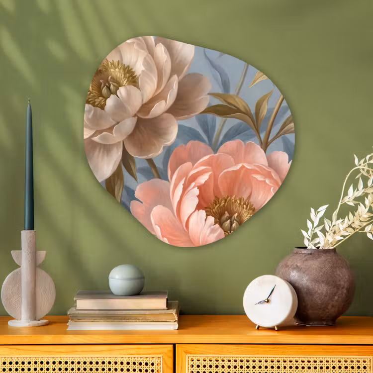 Bloemen - Roze - Beige - Modern - Natuur Wandcirkel Organisch Aluminium middel -sfeer2