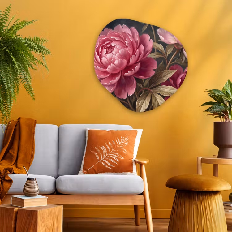 Bloemen - Roze - Klassiek - Natuur Wandcirkel Organisch Aluminium middel -sfeer4