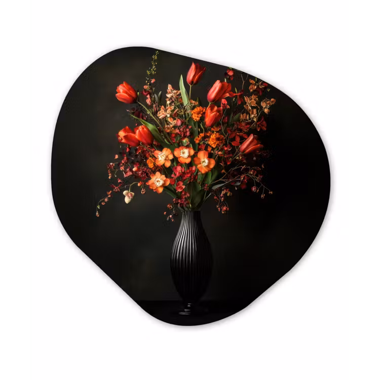 Bloemen - Takken - Boeket Wandcirkel Organisch Aluminium middel -3d