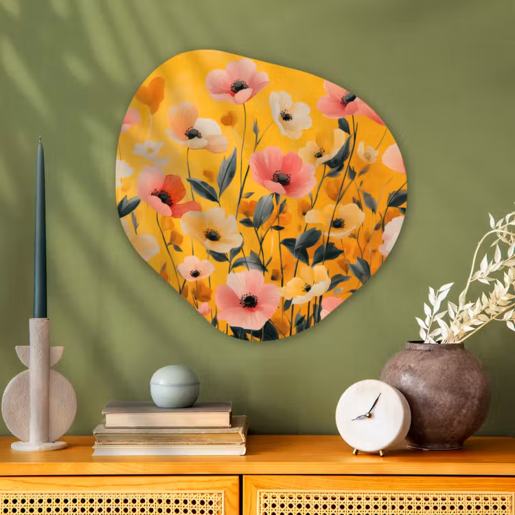 Bloemen - Veld - Geel Wandcirkel Organisch Aluminium middel -sfeer2