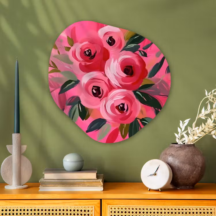 Bloemen - Verf - Roze Wandcirkel Organisch Aluminium middel -sfeer2