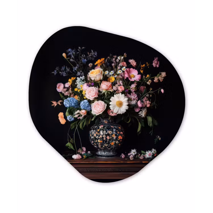 Bloemenvaas - Hout - Bloemen - Boeket Wandcirkel Organisch Aluminium middel -3d