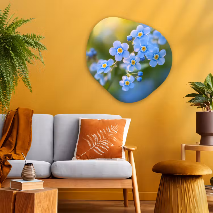 Bloemetjes - Blauw - Vergeet mij nietjes Wandcirkel Organisch Aluminium middel -sfeer4
