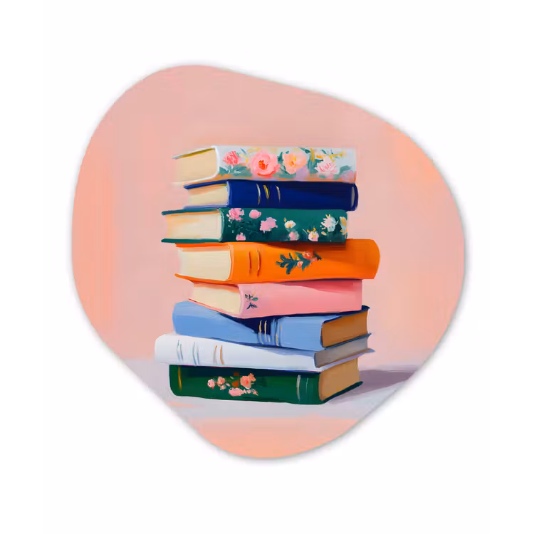 Boeken - Stapel - Kleurrijk Wandcirkel Organisch Aluminium middel -3d