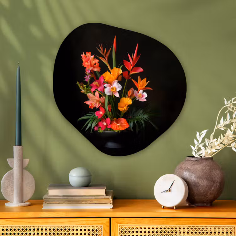 Boeket - Bloemen - Exotisch Wandcirkel Organisch Aluminium middel -sfeer2