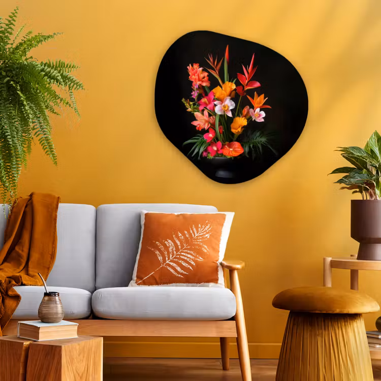 Boeket - Bloemen - Exotisch Wandcirkel Organisch Aluminium middel -sfeer4
