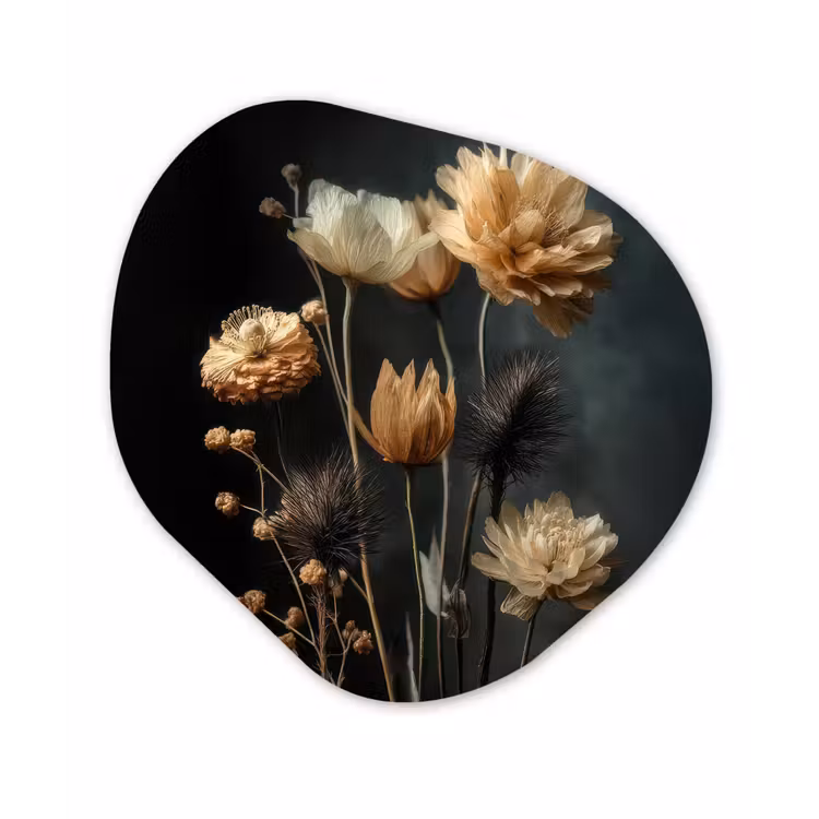 Boeket - Bloemen - Licht - Zwart Wandcirkel Organisch Aluminium middel -3d